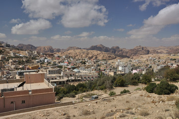 View from Petra town to archeological site Petra
