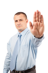 Businessman making stop sign