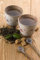 green tea with fresh branch