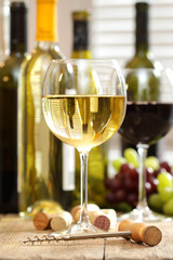 Glasses of wine with bottles