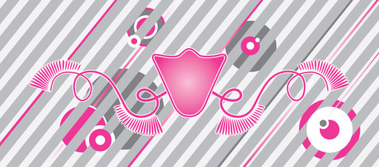 Pink and grey abstract illustration with diagonal stripes.