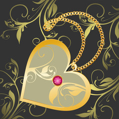 Decorative background with scene golden heart