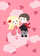 pretzel and bubble on the heart shaped cloud