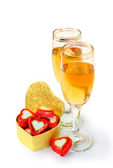 Two white wine glasses for Valentines day