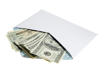 money in envelope isolated on the white background