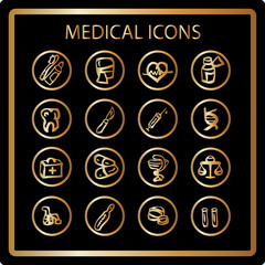 Gold Medicine and Health vector icons, relegant Medical design e