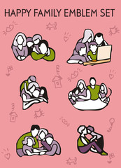 happy family emblem. icon set, symbolic illustrations of people