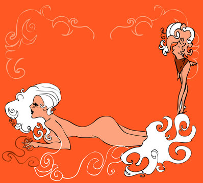 nude sexy woman, sirene card, sea poster