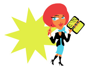 Business woman with diary and pen in work suit, dress code card,