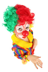 clown enfant vue plongeante isolé sur fond blanc