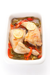 roast chicken with red and green peppers
