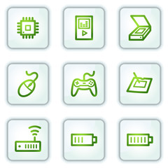 Electronics web icons set 2, white square buttons series