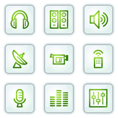 Media web icons, white square buttons series