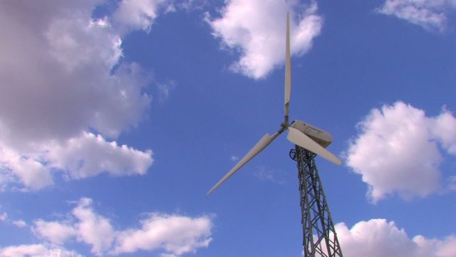 HD spinning wind turbine, closeup