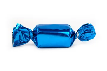 Tableaux ronds sur aluminium brossé Bonbons Single blue candy isolated