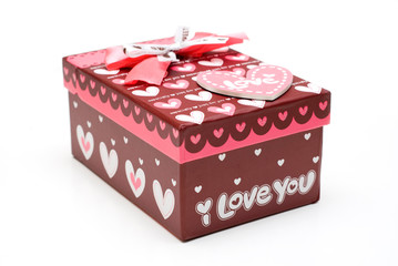beautiful hand-made red gift box in white background