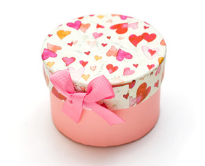 beautiful hand-made pink gift box in white background