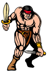 Fototapeta premium illustration of a warrior attacking with dagger