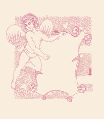 angel with parchment -retro greeting card