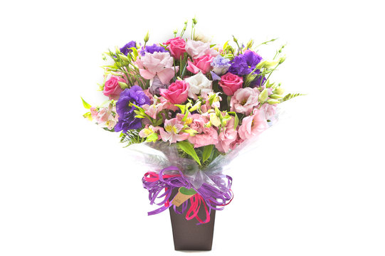 Colourful Bouquet Vase On White Background