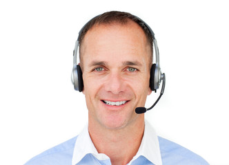 Portrait of a Customer service agent talking on headset