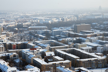 winter city with block of flats Leipzig