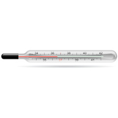 Mercury thermometer isolated on white with shadow.