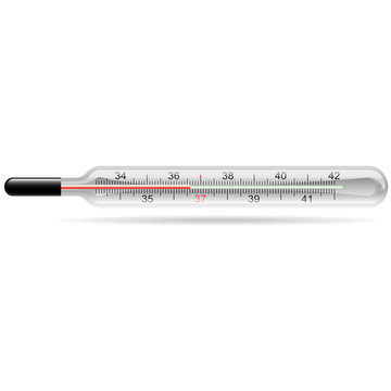 Mercury thermometer isolated on white with shadow.