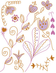Violet and  orange floral design elements