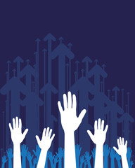 Hands on the blue background