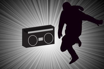 Breakdancer Dancing with Old School Boom Box Silhouette