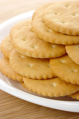Yellow crackers on plate