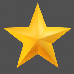 Beautiful 3d render of golden star on silver background