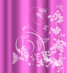 Fototapeta na wymiar flowers and butterflies on pink background