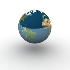 Globe on white background with shadow and reflection