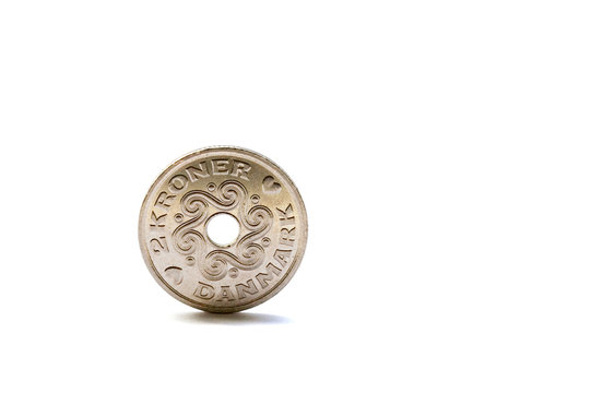 Single two Danish krones coin isolated on white background