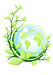 Vector illustration of green earth with plant