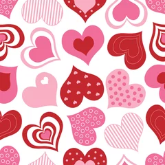 Foto op Canvas Red and Pink Hearts Pattern © poofy