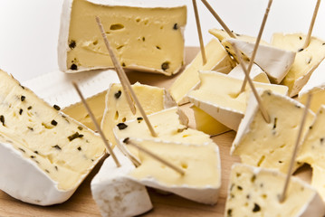 blue cheese on wooden board