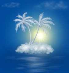 Fototapeta na wymiar dream cloud island with palms