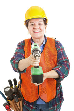 Female Construction Worker with Drill