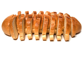 sliced baguette isolated on white