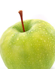 green apple with drop water isolated on white