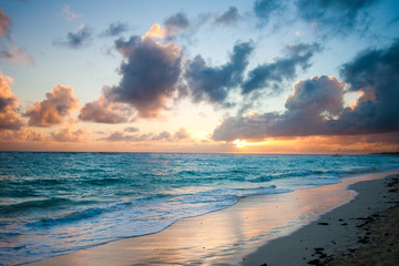 Fototapeta na wymiar Beautiful sunrise at one of the beaches in Dominican Republic