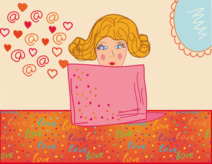 Girl writing love email