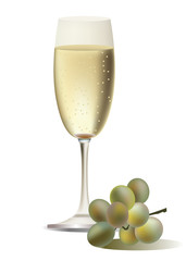 A vector glass of champagne and grape