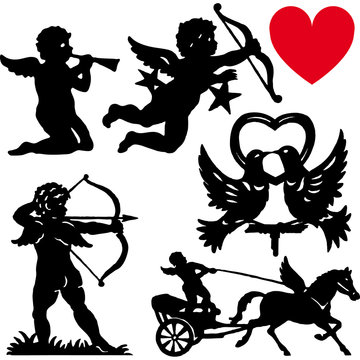 Set of silhouette Cupid vector illustration valentines day