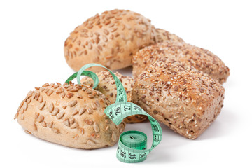 bread rolls with measuring tape