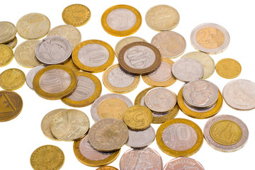 Various coins isolated on white