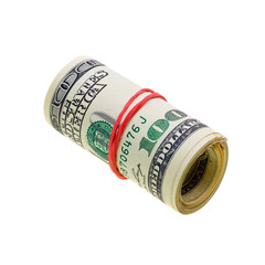 Money roll with US dollars bills isolated on white